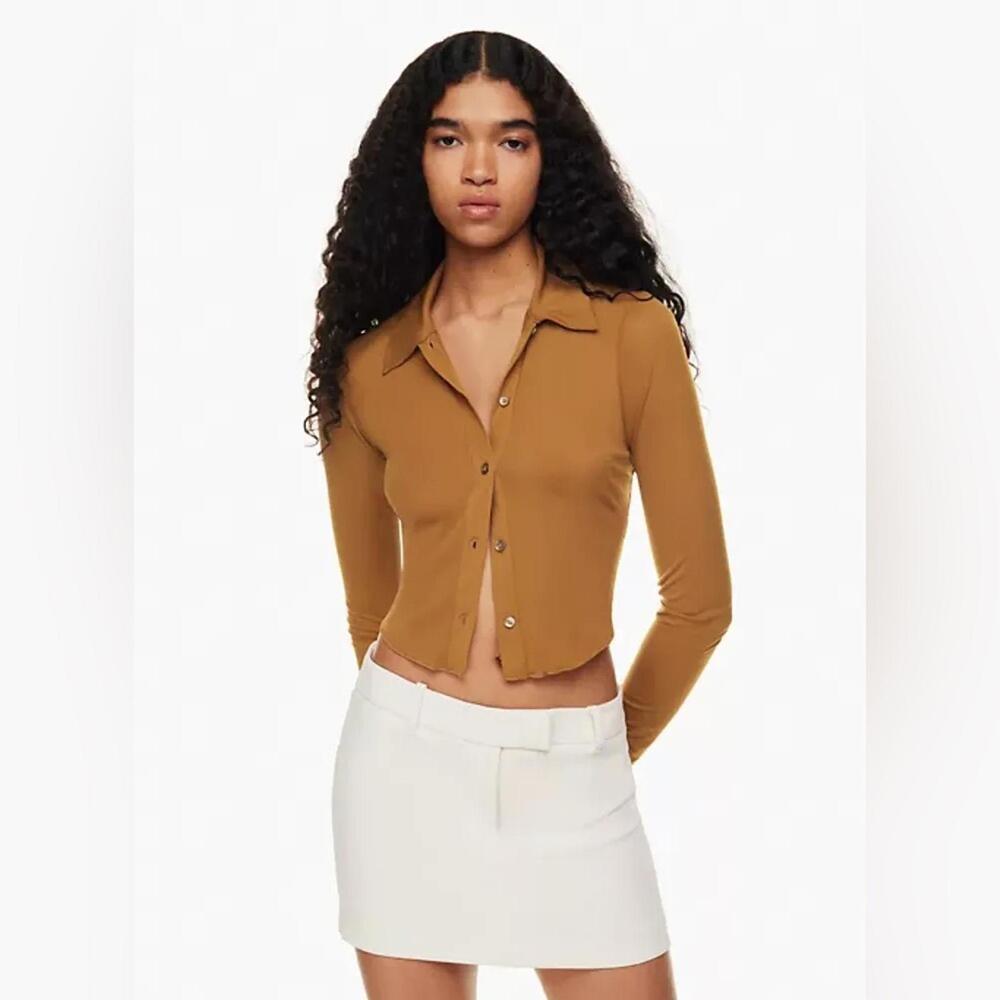 Aritzia Wilfred Pose Waist Longsleeve Collared Mesh Shirt - XS